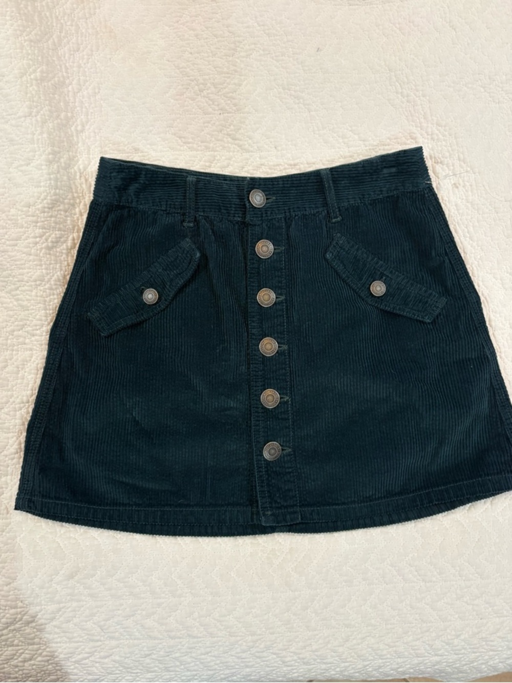 American Eagle Outfitters Dark Green Corduroy Button-Front Mini Skirt